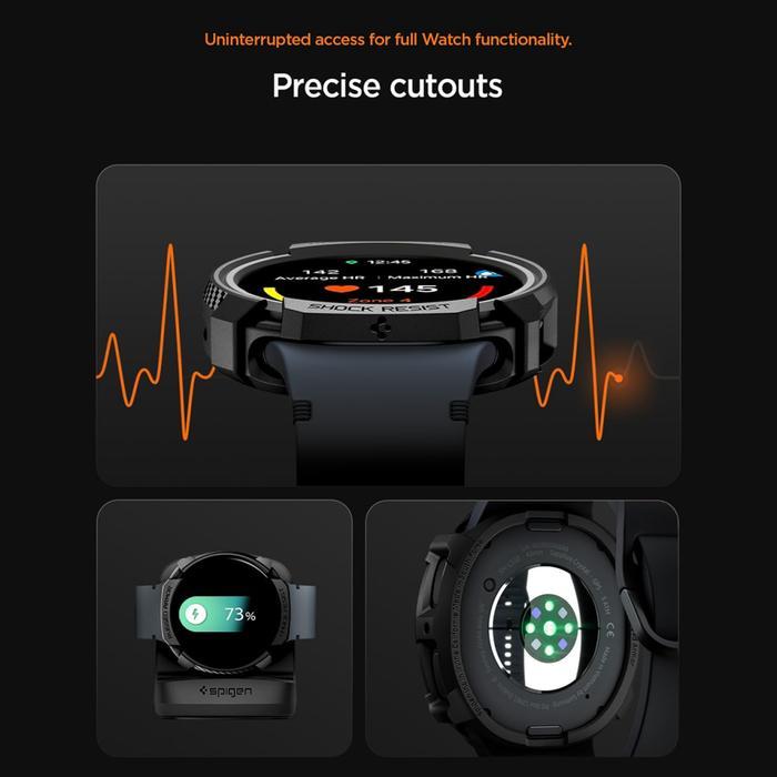 STRAP CASE FOR SAMSUNG GALAXY WATCH 8 46MM 44MM 40MM SPIGEN RUGGED ARMOR PRO BLACK RUBBER SILICONE