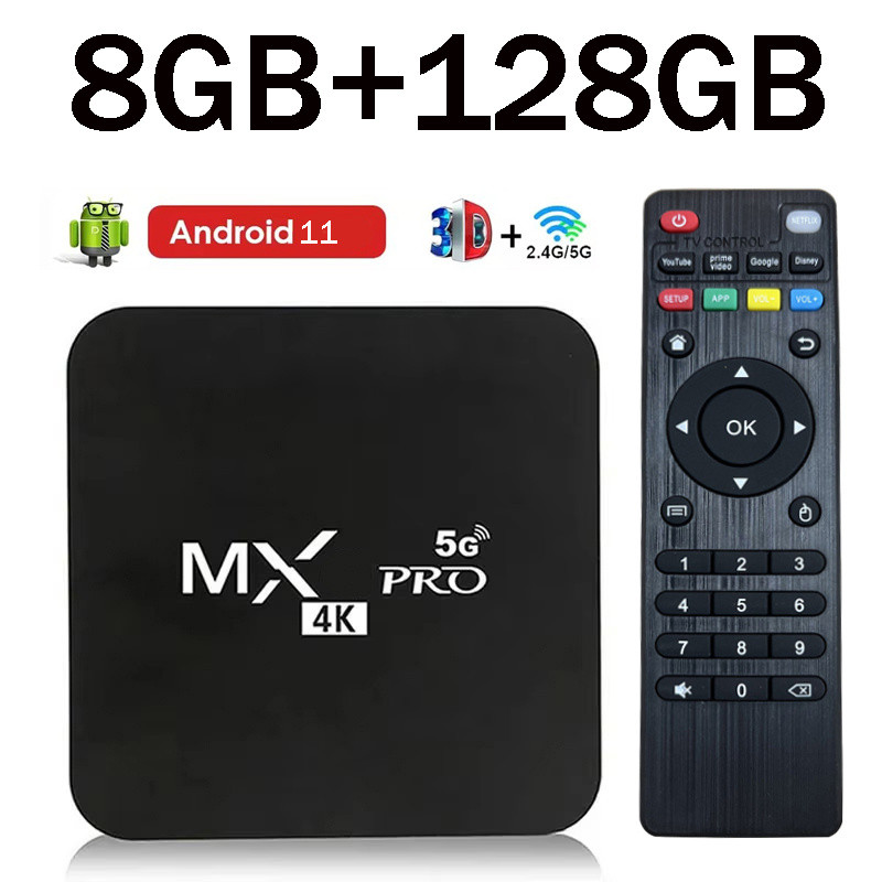 Mx-Pro Tv Box 8Gb 128Gb Android 11 Support 4K Hd 4G 5G Dual Wifi Amlogic S905 Quad-Core H.256 3D