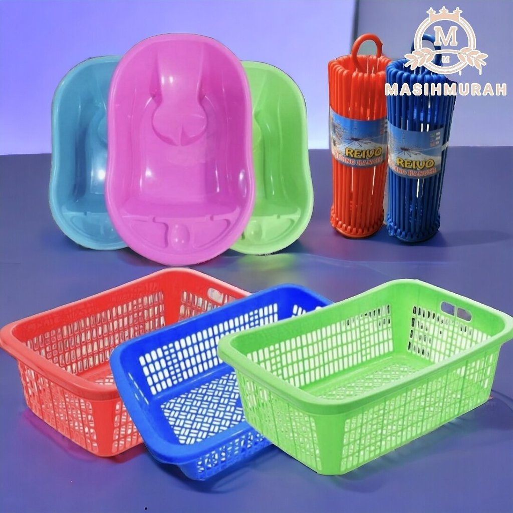 (PAKET HEMAT 3 BARANG) BAK MANDI BAYI + HANGER FOLDING 30 + KERANJANG BAJU BAYI JOLANG MANDI BABY BA