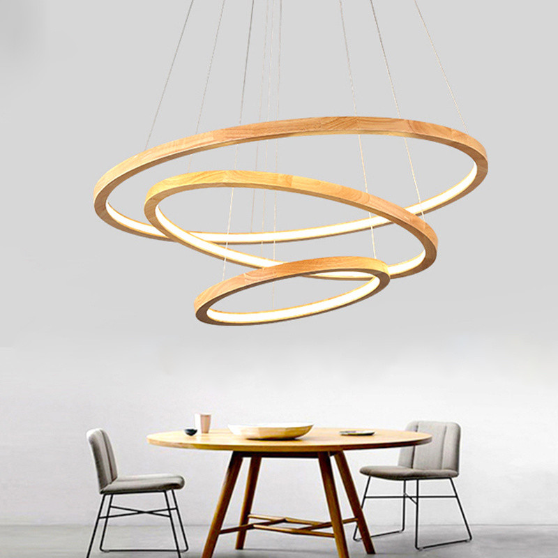 Ring Wood Led Chandeliers Modern Personality Pendant Lamps For