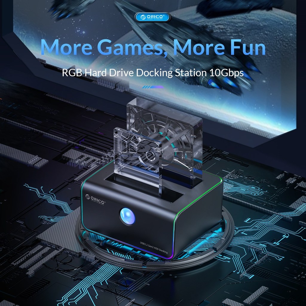 ORICO Dual Bay SATA to Type-C 10Gbps HDD Docking Station RGB Game Style HDD Case with Auto-sleep for