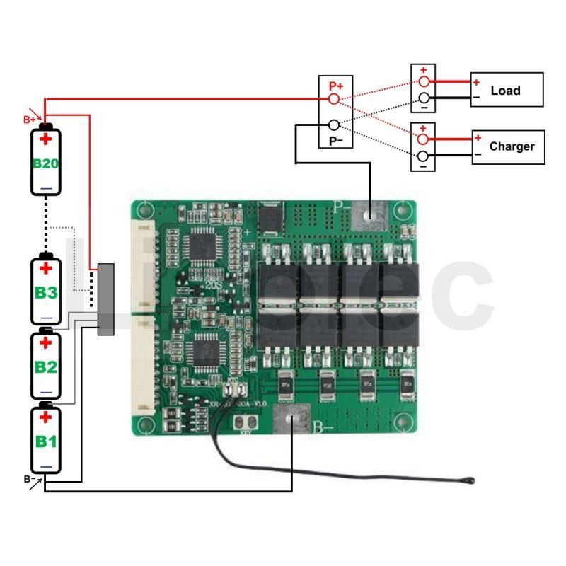 60V 72V BMS with Cell Balance NTC Li-ion and Lifepo4 18S 19S 20S 18650 21700 32650 Battery Charge Di