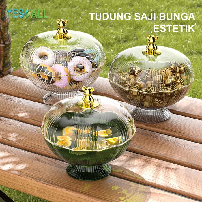 YESALL Tudung Saji Bulat Penutup Makanan Transparan Tudung Saji Estetik Wadah Saji Prasmanan Wadah
