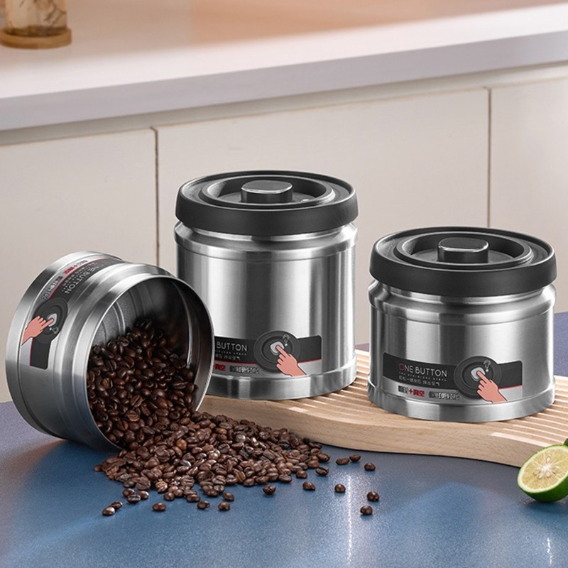 Stainless Steel Container Airtight Coffee Canister for The Kitchen Coffee Ground Grains Jar for Tea 