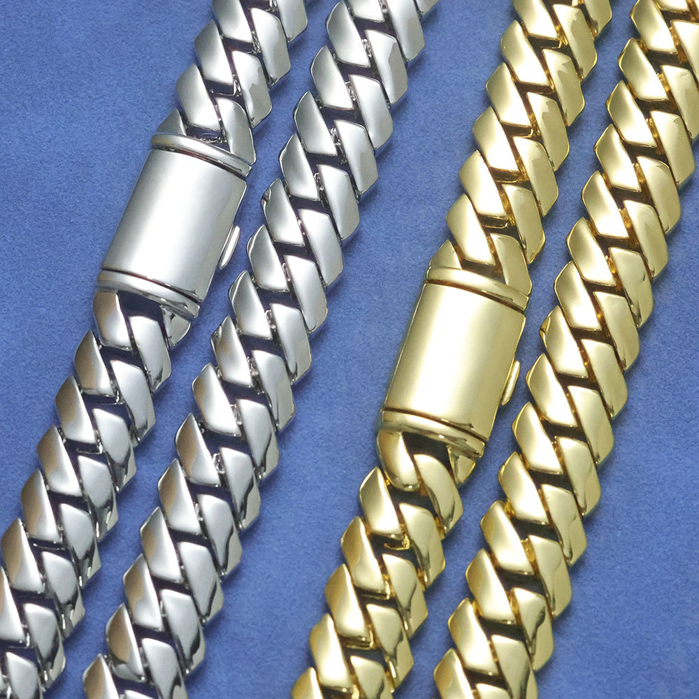 NY 14K Gold Plated 12MM Cuban Chains Rapper Men Hip Hop Jewelry Smooth Solid Brass Necklace Birthday