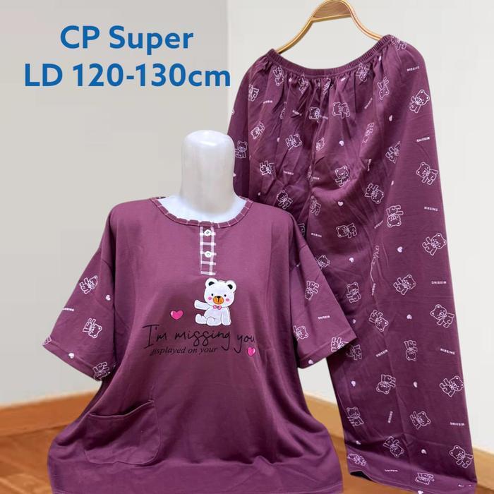 Santaibju- Baju Tidur Cp Super Jumbo Babydoll Wanita Cp Oversize Bahan Kaos Ld 130Cm Gambar Bordir