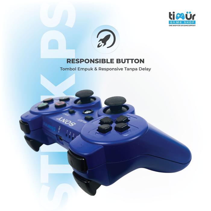 5s3y- Stik Stick Ps3 Wireless Original Pabrik Warna Biru Plus Kabel Charger