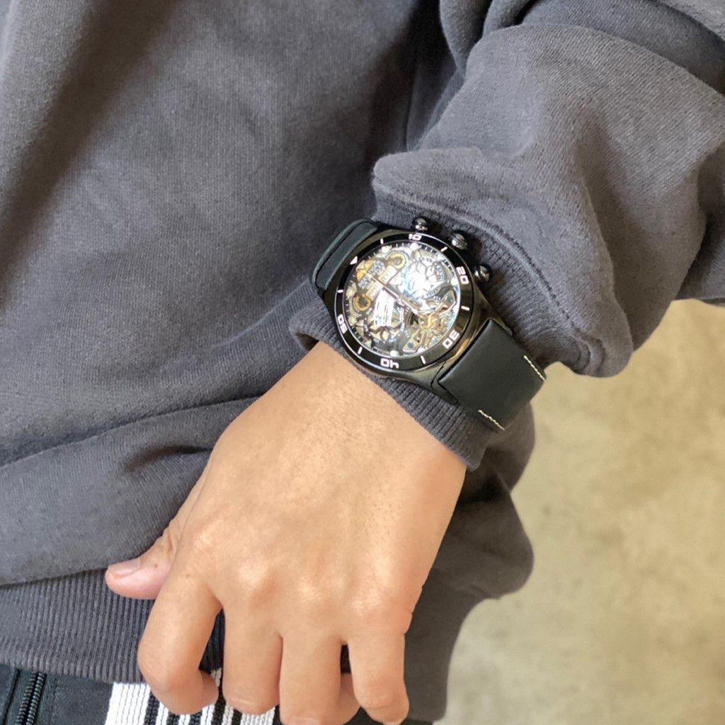 Reef Tiger/RT Men Sport Watch Automatic Skeleton Watch Steel Waterproof Tourbillon Watch with Date
