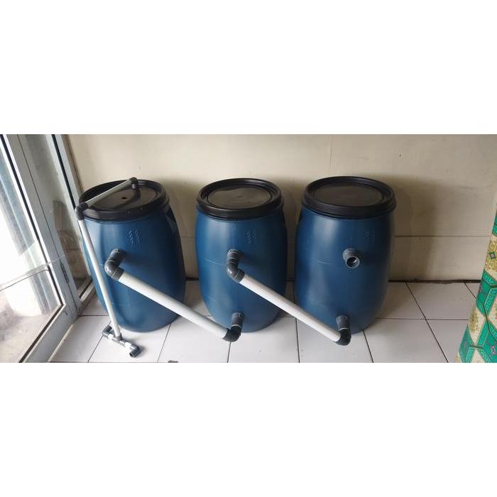 PRODUK 1,2,3,4 tong filter kolam ikan koi uk 60 liter output 1 inch