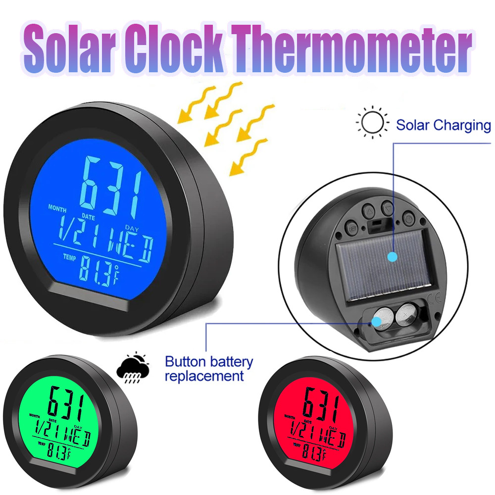 Solar Car Digital Clock Date Thermometer Lcd Luminous Display For Dashboard Clock Car Interior