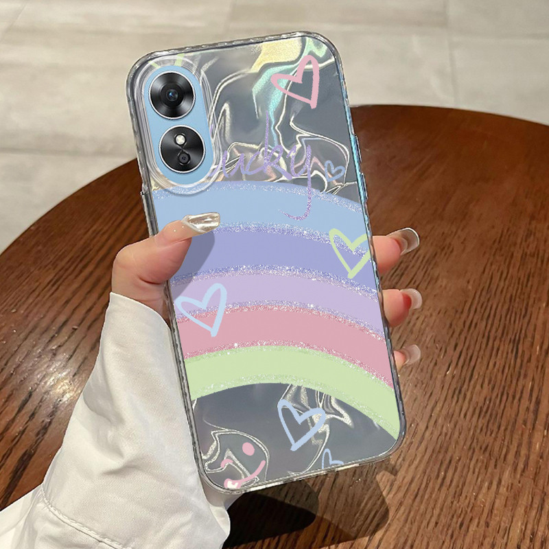 Casing Hp OPPO A17 OPPO A17K Case Casing Pola Graffiti Pelangi HP Kasing Kasus ponsel transparan mew