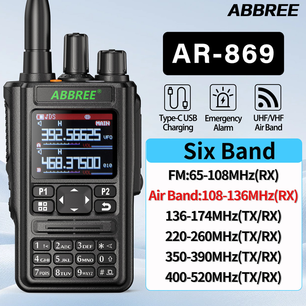 Abbree Ar-869 Air Band Walkie Talkie 136-520Mhz Full Band Uhf/Vhf Wireless Copy Frequency 446Mhz