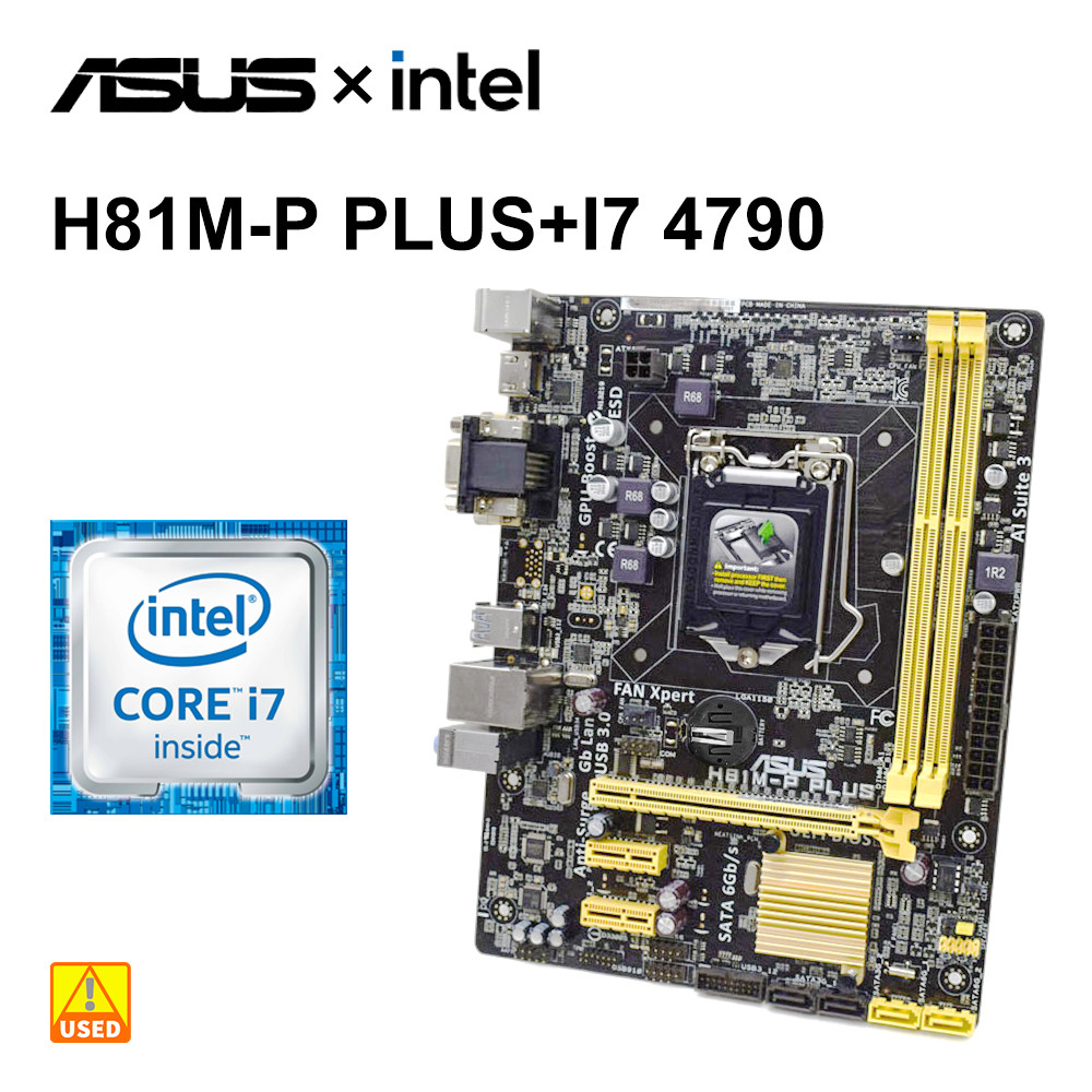 1150 Motherboard kit ASUS H81M-P PLUS with i7 4790+DDR3 8G  Intel H81SATA III HDMI PCI-E 2.0 USB3.0 