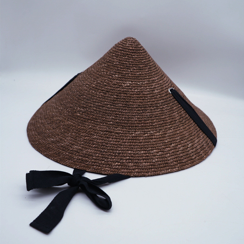 Fashion Vacation Straw Conical Hat Lace-Up Black Band Straw Hat Summer Sun-Shading Beach Travel Sun