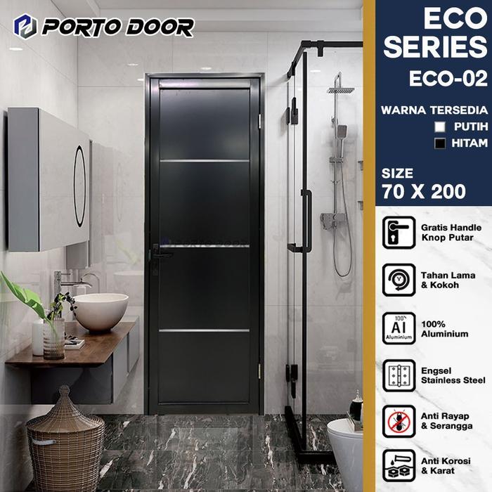 PORTO DOORECO 02 PINTU KAMAR MANDI / KAMAR TIDUR / RUANGAN / PINTU ALUMUNIUM 70X200CM Hitam Putih