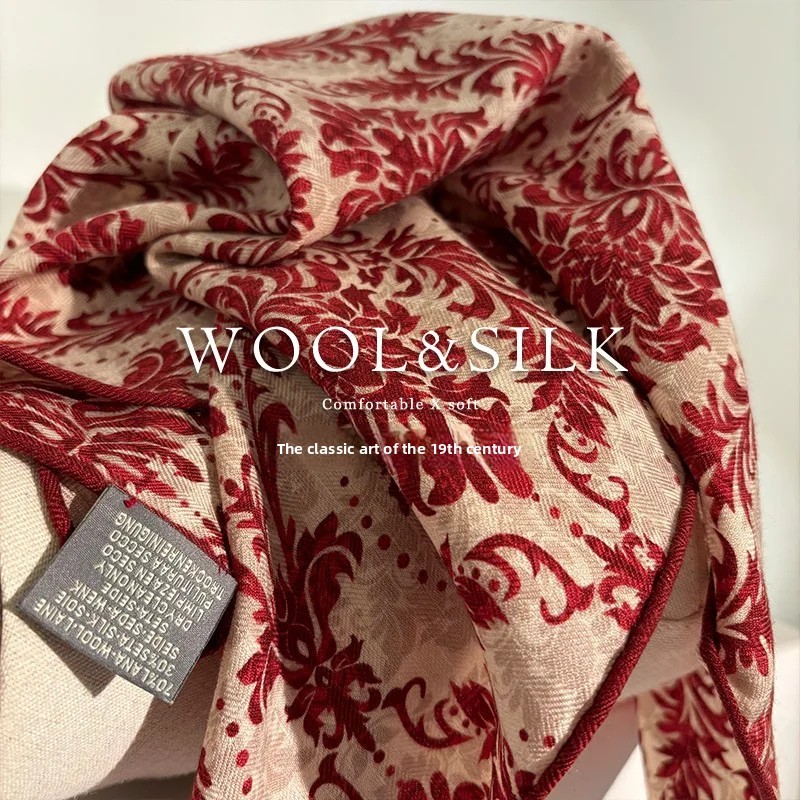 Masterpiece Classical Art Silk Mohair Scarf Women's Autumn Winter Multifunctional Silk Wool Square