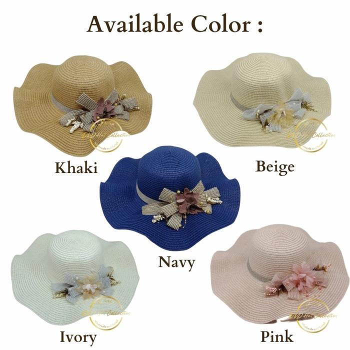 l419- Topi Pantai Gelombang Import Pita Renda Bunga Topi Fashion Wanita