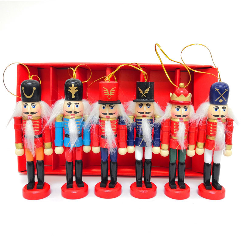 6pcs/set 12CM Nordic Style Wooden Nutcracker Puppet Small Nutcracker Soldier Pendant Crafts