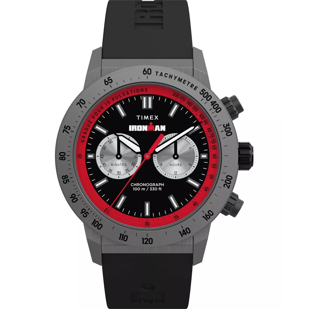 Jam Tangan Pria Timex Ironman Challenger Chronograph Black Dial Black Silicone Strap TW2Y01900V5 Ori