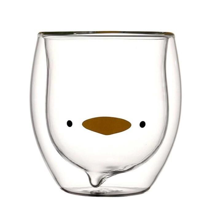 MuraHTerjamin- Gelas Kaca Bening Unik Lucu Gelas Kopi Anti Panas Double Wall 250 Ml