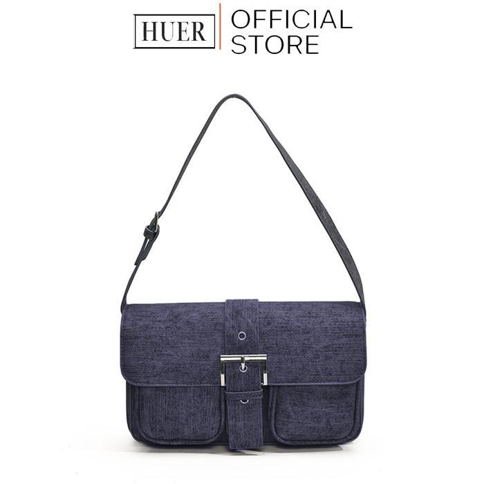TERMURAH HUER ~ Tas Wanita Eressa Denim Accent Flap Shoulder Bag 9536-610