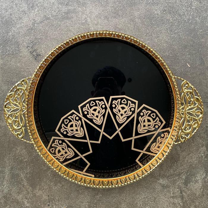 Cod [603 Store] Nampan Pernikahan /Nampan Gold Bulat/ Nampan Bulat Motif/ Nampan Bulat Elegan/