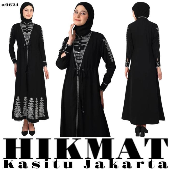Hikmat A9624 Abaya & Scarft Hikmat Original Mewah Hitam Formal Bordir Cantik