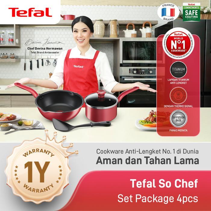 Tefal Cookware Set Induksi Wajan Anti Lengket - So Chef Red 4 pcs