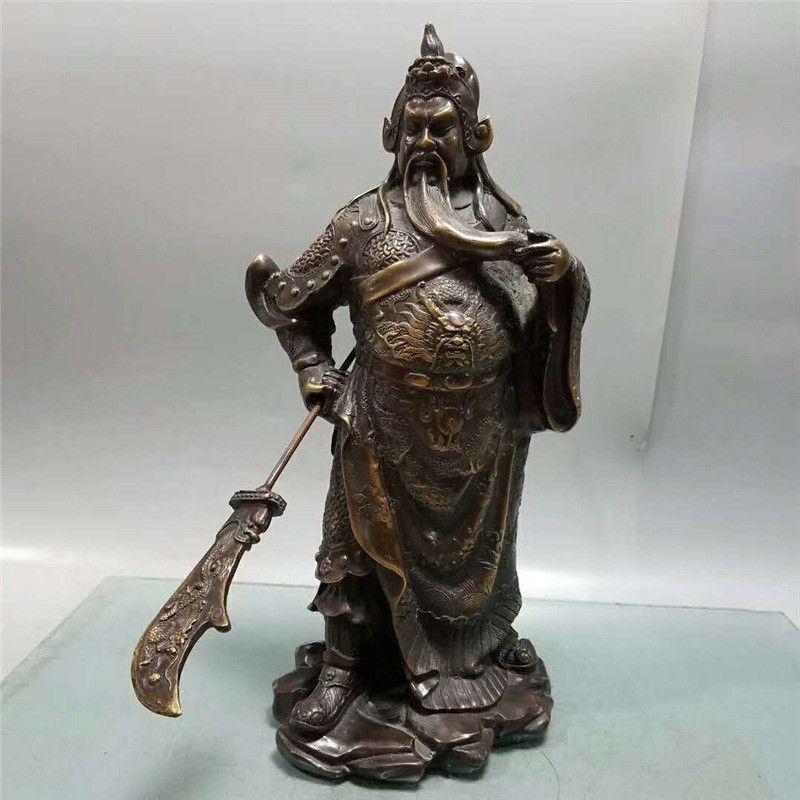 Brass Martial God Gong Figurine Sword Er Ye Guan Yu Statue Home Decoration Copper Craft