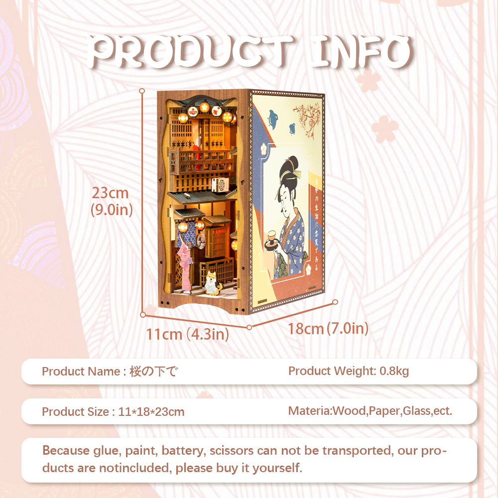 CUTEBEE DIY Book Nook Kit Japanese Cherry Blossoms Miniature Dollhouse Book Nook  for Christmas Gift