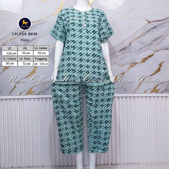 60uv- Batik Kuda Mas Setelan Cplpdk Piyama Wanita Celana Panjang Lengan Pendek 3 Kancing