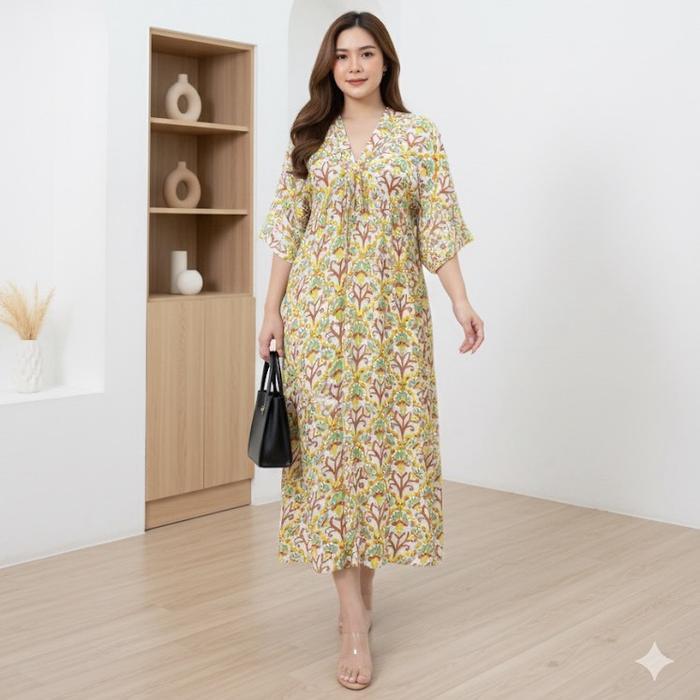 Santaibju- Andanisss Olla Dress Series Daster Midi Ld 125 Motif Flower Busui Bumil Daster Rumah