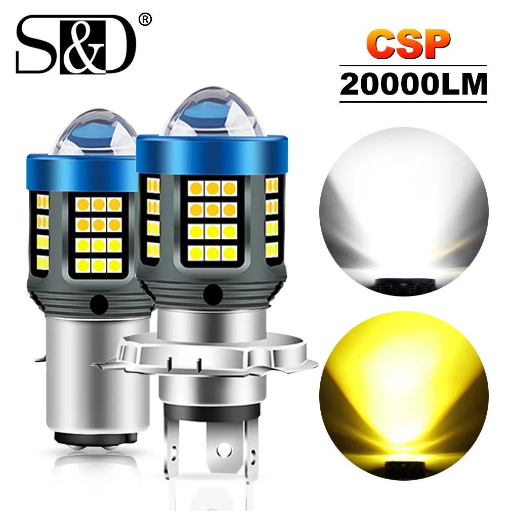 20000Lm H4 LED Moto H6 BA20D P15D LED Motorcycle Headlight Bulbs 3570 CSP Lens White Yellow Hi Lo