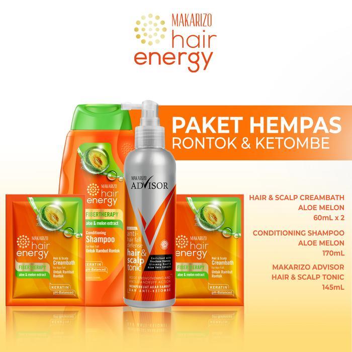 Makarizo Paket Hempas Rontok DanKetombe Haircare Perawatan Rambut Shampoo Conditioner Vitamin