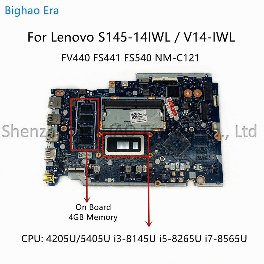 NM-C121 For Lenovo Ideapad S145-14IWL V14-IWL Laptop Motherboard With 5405U i3 i5-8265U i7 CPU 4GB-R
