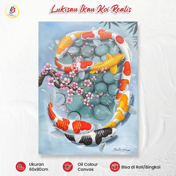 lukisan ikan koi 9 ekor fengshui