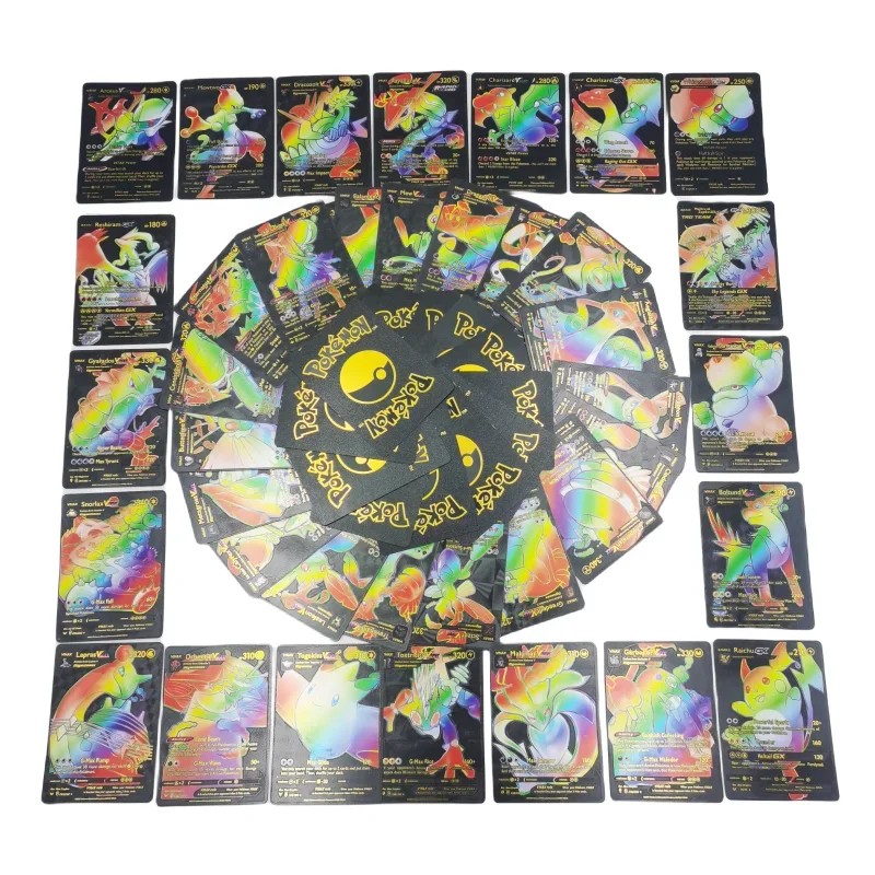 11-55PCS Pokemon Colorful Gold Foil Card Charizard Pikachu Arceus Silver Rainbow English German Span