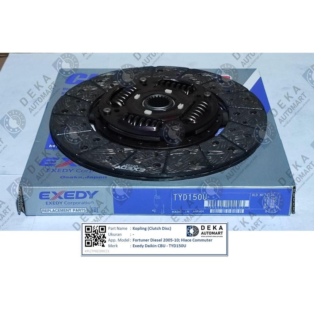 Kopling (Clutch Disc) Exedy Daikin CBU untuk Fortuner Diesel 2005-10; Hiace Commuter (TYD150U)