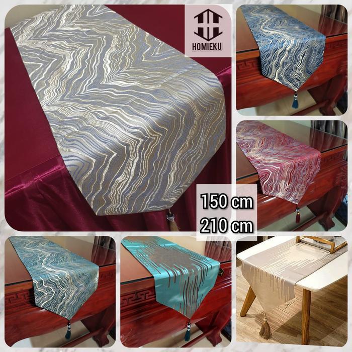 Table Runner Bed Runner Taplak Meja Panjang Marble Gold Silk