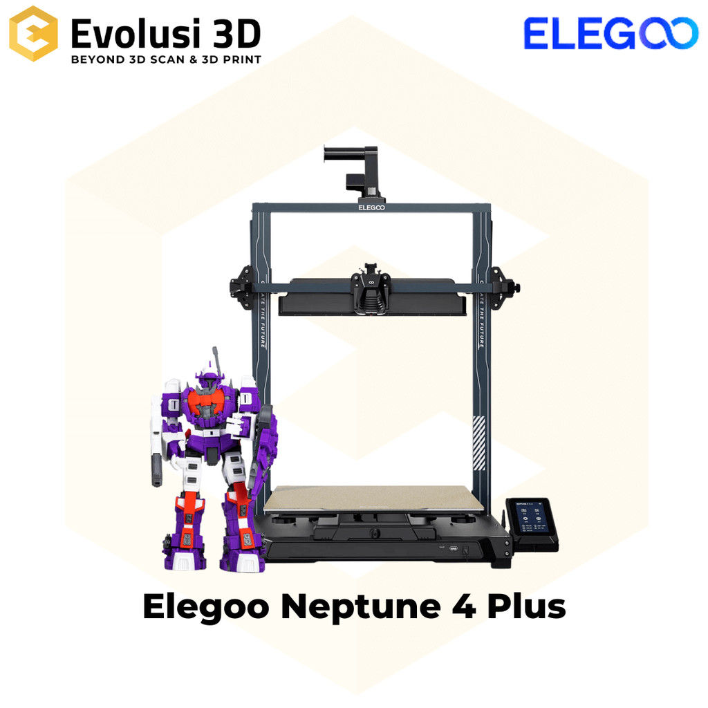 ELEGOO Neptune 4 Plus – 3D Printer FDM lebih besar dan stabil, mendukung berbagai jenis filamen.