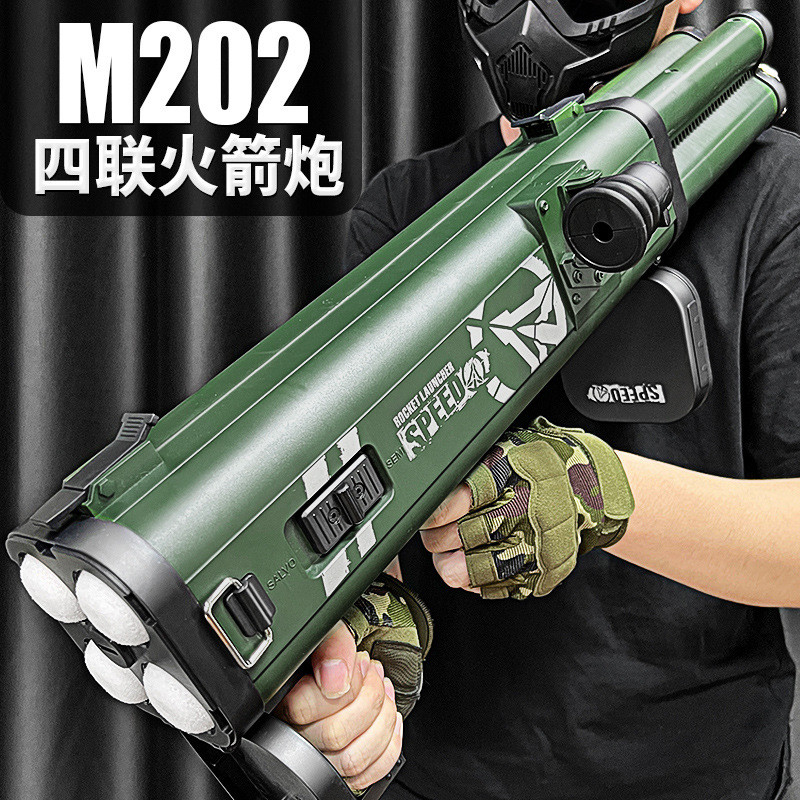 Mainan M202 Rocket Launcher Peluncur RPG 4 Senjata LED Bisa Tembak Berulang untuk Anak Laki-Laki Mat