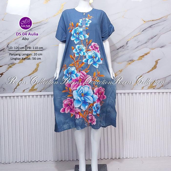 60uv- Batik Aulia Daster 04 Batik Print Daster Lengan Pendek Di Bawah Lutut Kancing Depan