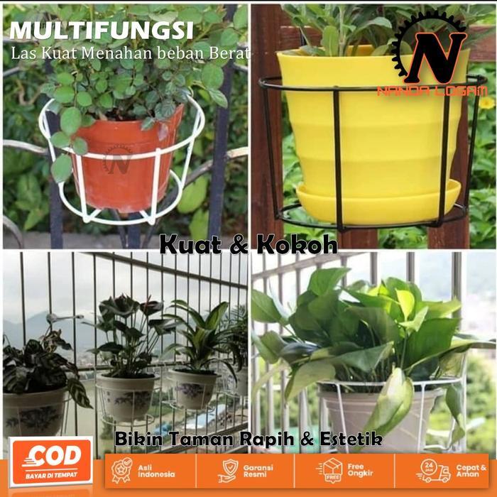 Thejaguar1 Rak Bunga Balkon Besi - Rak Pot Tanaman Gantung Minimalis Untuk Dekorasi Rumah & Taman