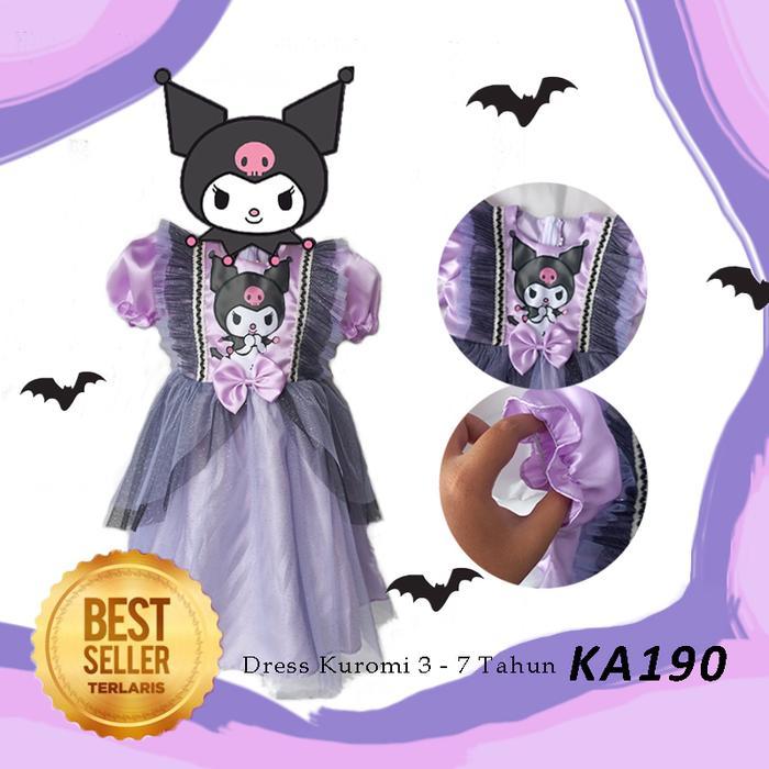 [Voucher] Real Pict Gaun Ultah Anak Kuromi Perempuan Usia 3-7 Tahun Dress Pesta Ulang Tahun Motif