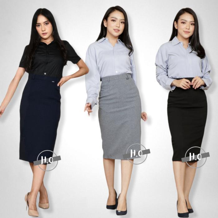 mjyc- Rok Kerja Hitam Pendek Span Polos 7/8 Bahan Dasar Kantor Formal Standar Dan Jumbo Big