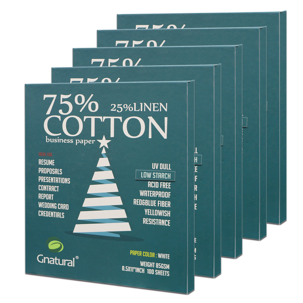 85gsm 75% cotton 25% linen paper Lette size white color with red and blue fiber waterproof 500 sheet