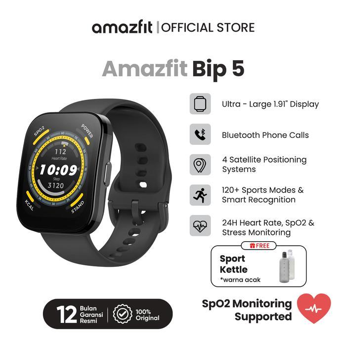AMAZFIT BIP 5 46MM SMARTWATCH WANITA DENGAN LAYAR 1.91" TFT, IP68, 300MAH, 120+ MODE OLAHRAGA,