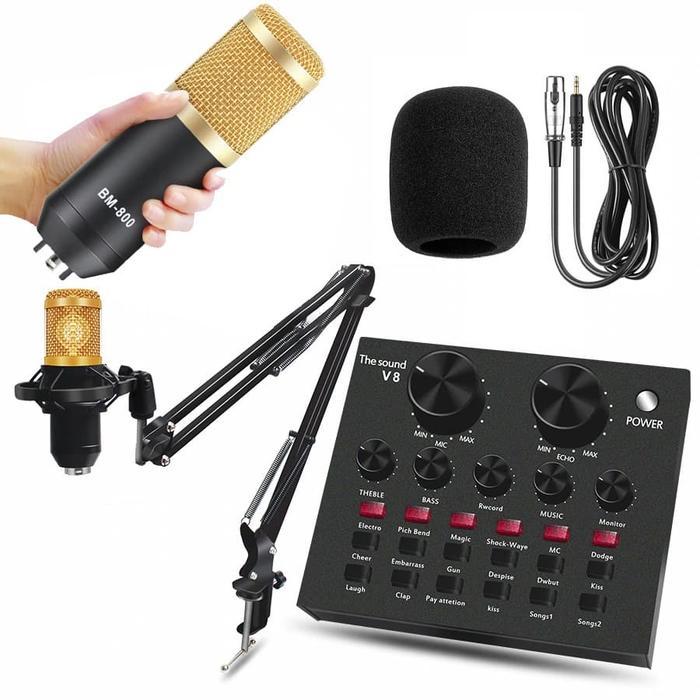 Promo Soundcard V8 Microphone BM 800 Podcast Sound Card Mixer Youtube Bigo