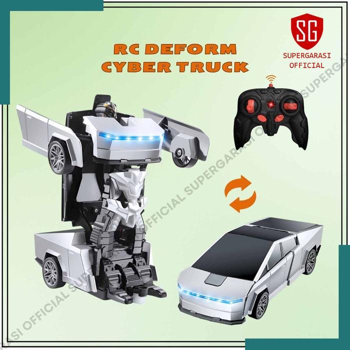 Mainan mobil remote control rc cybertruck transform robot charge