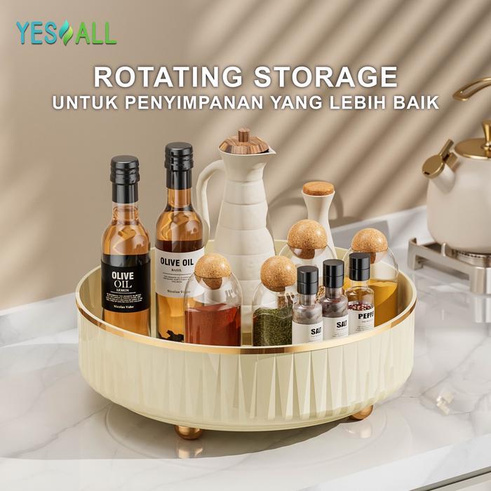 YESALL Rak Putar Ivory - Kotak Penyimpanan Rack Kosmetik Wadah Buah Bumbu Dapur Storage Estetik